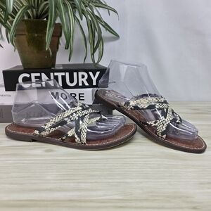 Sam Edelman Braided Snake-Print Slide Sandals - Beige Black